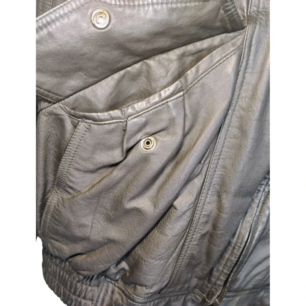 VTG‎ Byrnes & Baker Mens Black Leather Bomber Jacket XL Long Thinsulate Lined